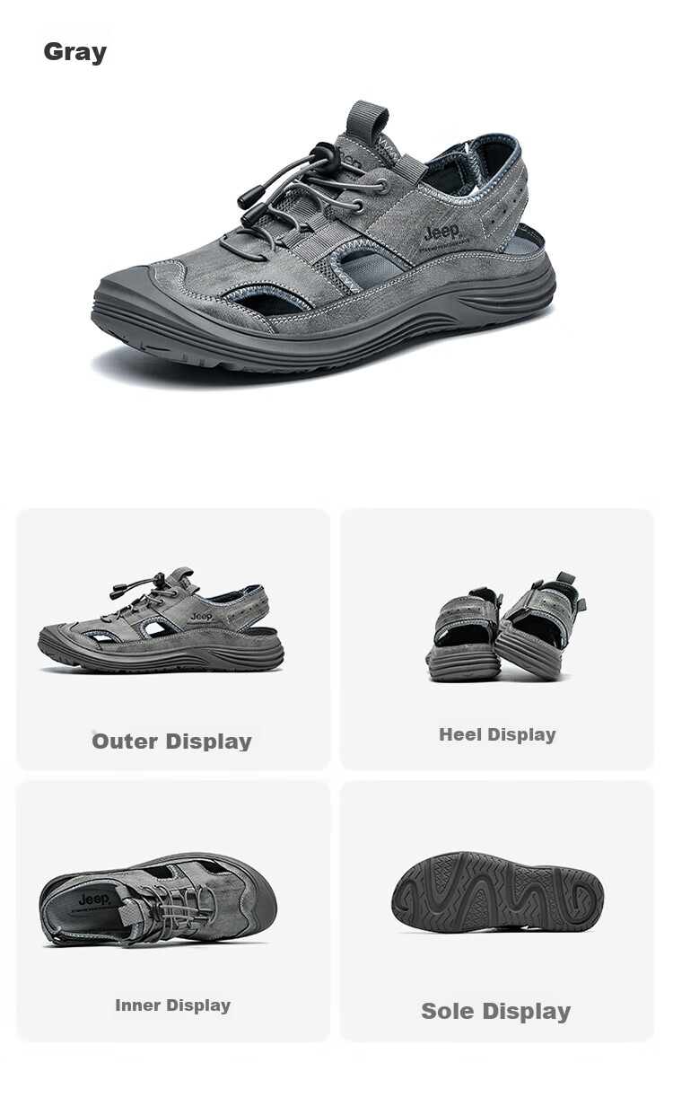 JEEP Men's Sandals, Outdoor Breathable Beach Shoes, Closed-Toe Water Shoes, Non-Slip Wear-Resistant River Tracing Shoes, Sports Casual Shoes 31
