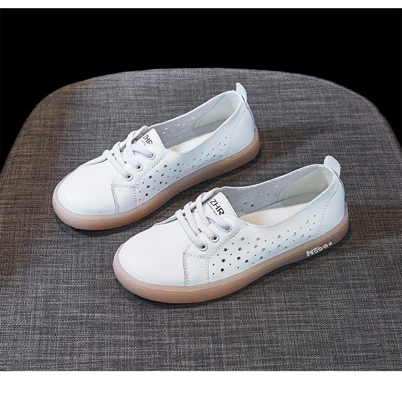 ZHR White Leather Shoes for Women with Jelly Sole, Breathable Mesh Hole Shoes, Summer Trendy Fashion Casual Versatile Flat Shoes, Soft Comfortable Low-Top Shoes for Women A66E Casual Shoes Beige 35 16