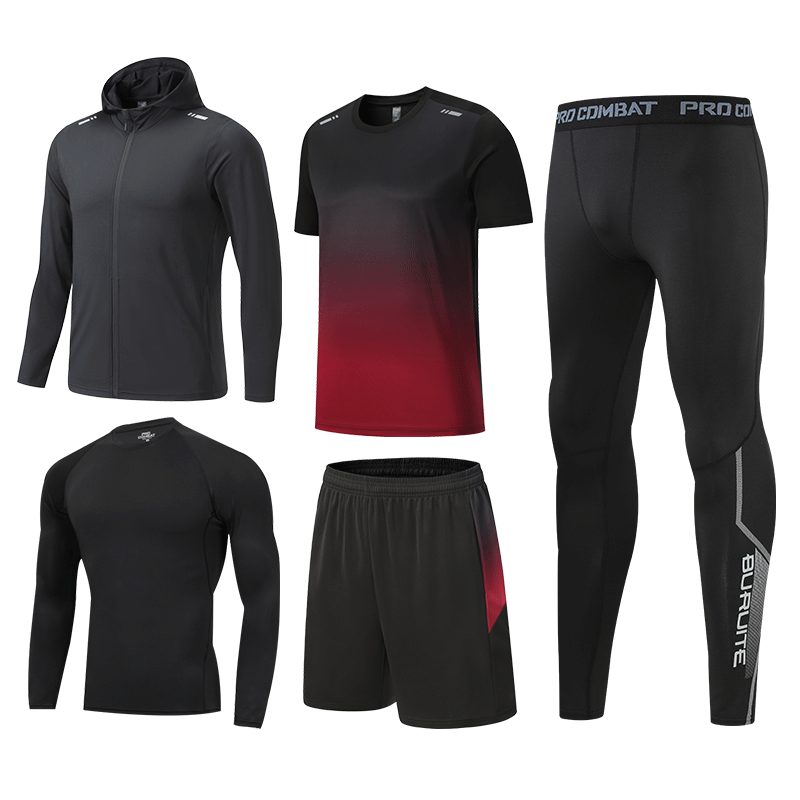 BURUITE Men's Running Sports Set Basketball Badminton Fitness Quick-Dry High-Elastic Training Morning Run Compression Shirt
