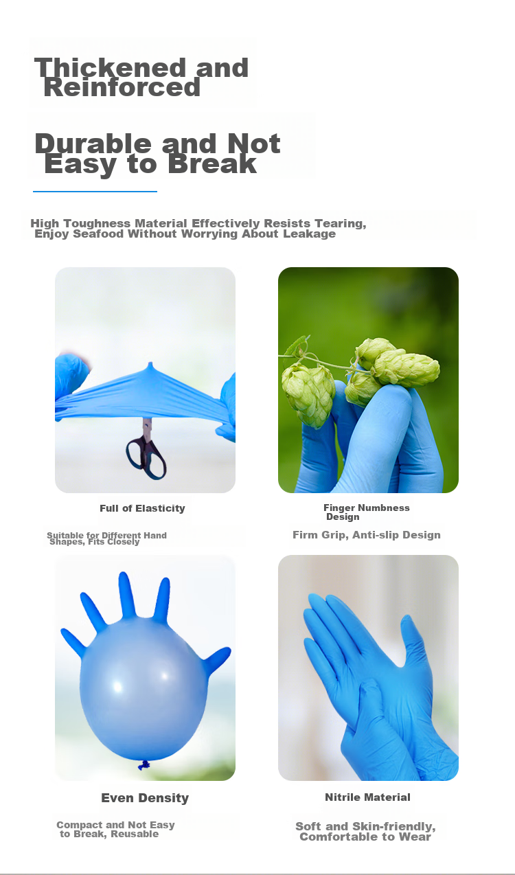 WOLSGIN Disposable Nitrile Gloves, Thickened for Industrial Manufacturing And Laboratory Use, K20 Extra Thick Blue 12-Inch Nitrile, 100 Pieces/box, Small Size 2