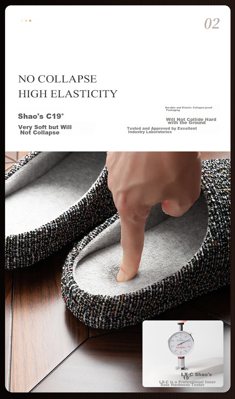 NEIBO [Super Comfortable] Latex Cotton Slippers, Women's Winter Indoor Home Shoes for Men, Soft Sole Non-Slip, Chanel-Style Black, Size 44 7