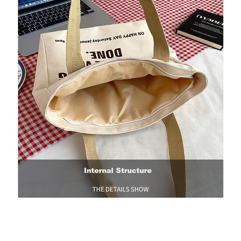 Siwangongli Canvas Bag, Large Capacity, Artistic Style for Women, Shoulder Bag, Fashionable Versatile Commuter Tote Bag with Letter Desig 9
