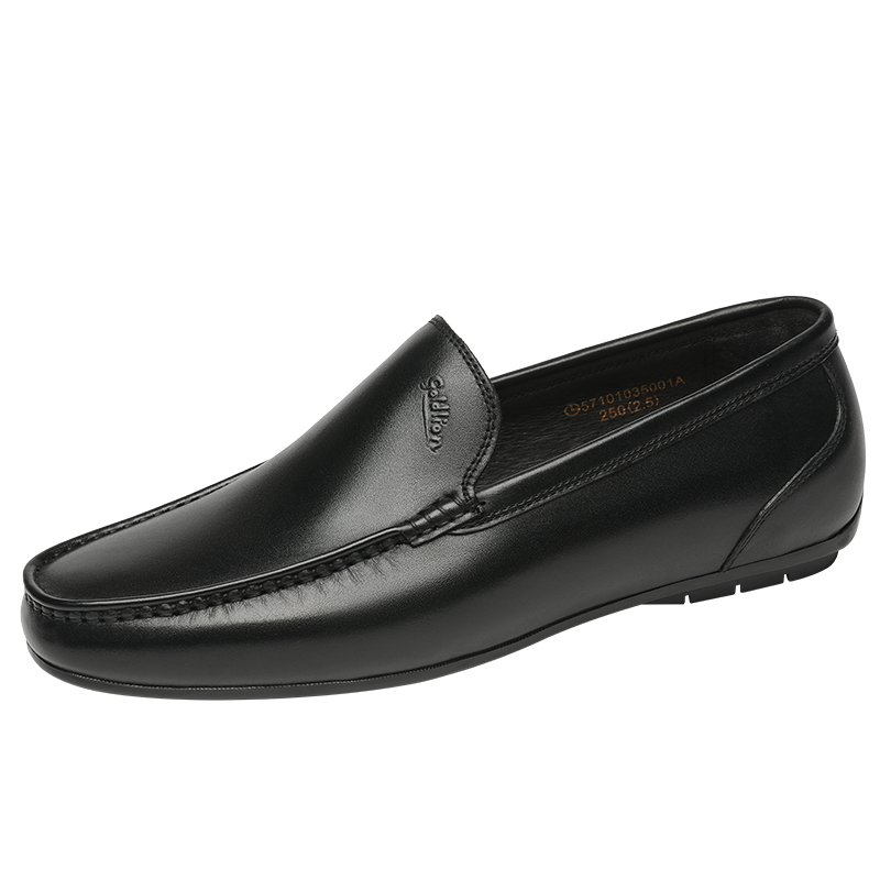 Goldlion Men's Slip-On Loafers, Comfortable Penny Loafers, Business Casual Leather Shoes, 57101035001A-Black Size 39