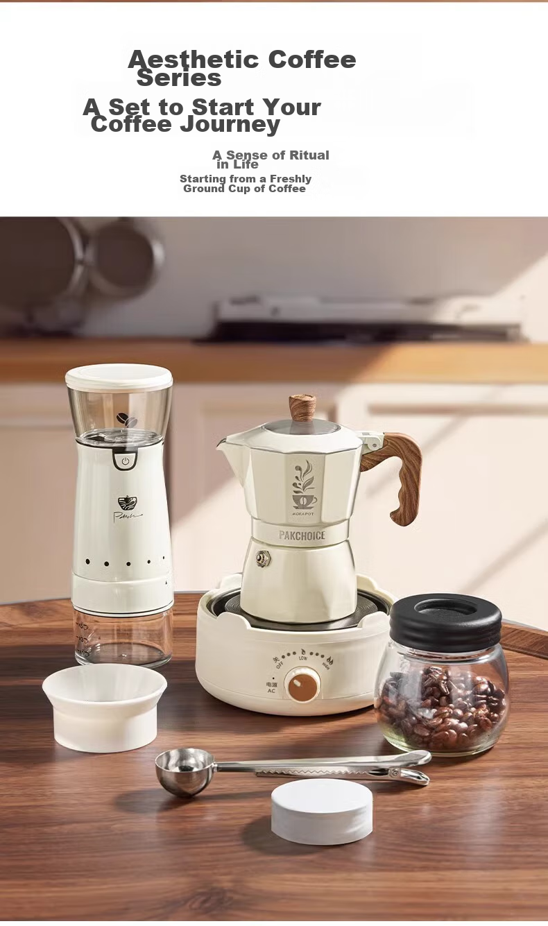 TEOTM Moka Pot with Dual Valves, Home-Use Italian Manual Coffee Maker, Hand Grinder Coffee Brewing Equipment Set 12