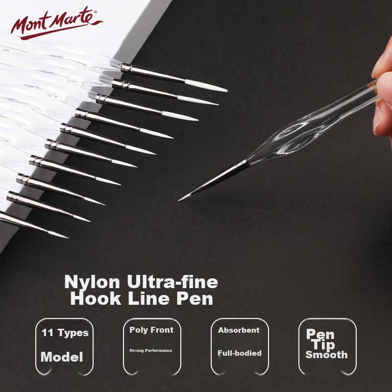 Mont Marte Line Drawing Pen No. 5/0, Brush for Outlining And Fine Lines, Art Set, Painting Pigment Brush, Nylon Soft Tip Line Drawing Pen, Outlining Pen, Sketching Pen Set MPB0177
