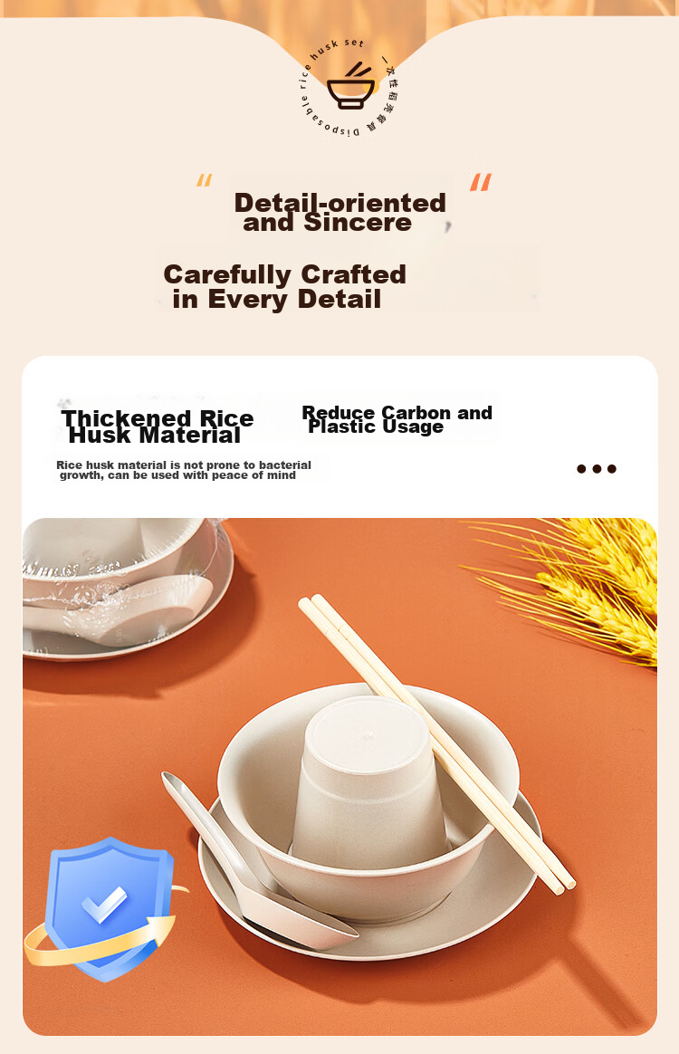 SHUANG YU Disposable Tableware Set for 10 People [Paper Cups + Paper Bowls + Chopsticks] Picnic Camping Disposable Tableware 6