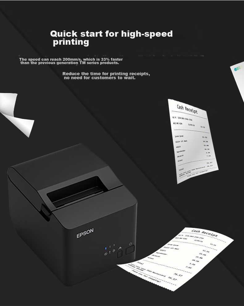 EPSON Thermal Receipt Printer 80mm for Hotels, Takeout, Kitchen Receipts, Barcode And QR Code Printer TM-T100E USB/RS Interface 3