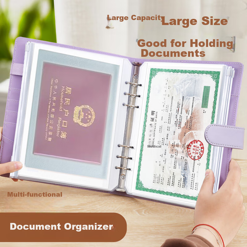 Jiaranheng Family Document Storage Bag, Multifunctional Large Capacity Organizer, Birth Certificate And Vaccine Protection Sleeve, Portable Loose-Leaf Binder, Bill And File Folder, Pink