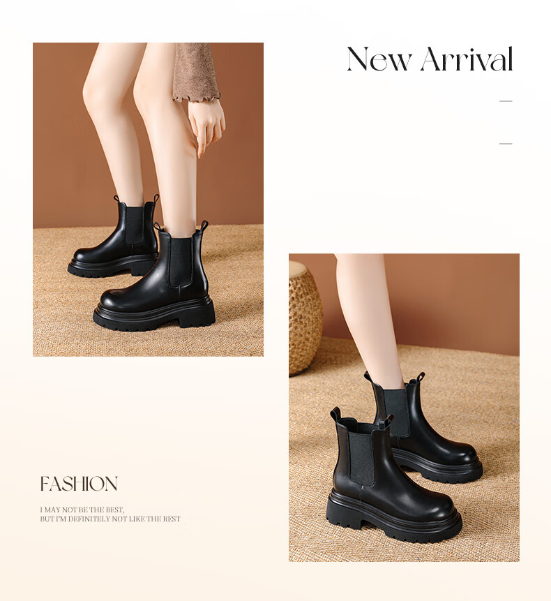 DAPHNE Martin Boots for Women, Autumn Season Boots, Slim Cigarette Boots with Thick Soles, British Style Chelsea Boots, Black, Size 36 8