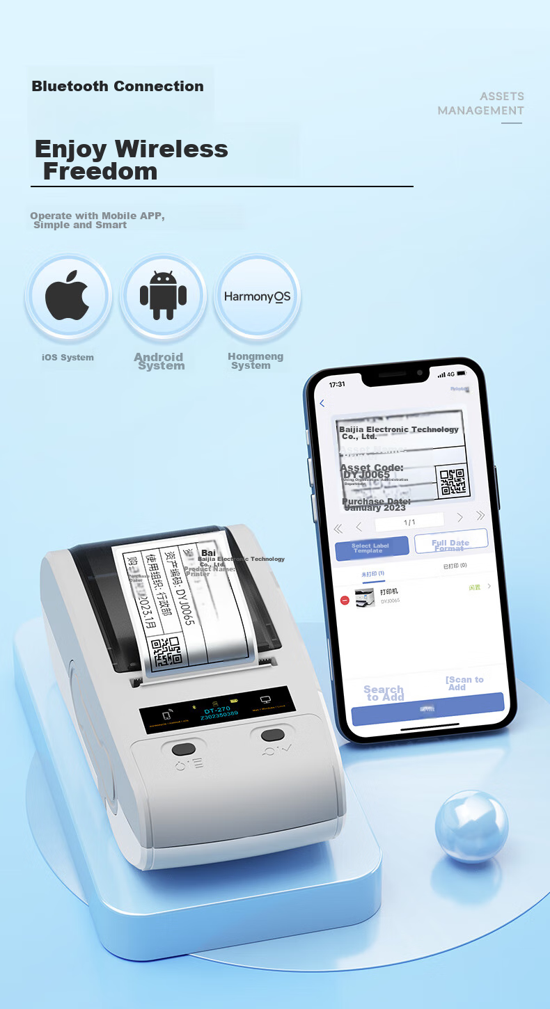 Detong DT-270 Label Printer, Fixed Asset Label Printer, Portable Adhesive Handheld Barcode Printer, Bluetooth Printer, DT-270 + 2 Rolls of Labels + Software 15
