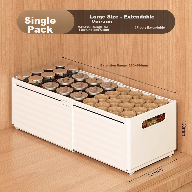 Jiadu Extendable Storage Box, Drawer-Style Desktop Organizer for Snacks And Miscellaneous Items, Kitchen Storage Container, Deep Cabinet Storage Box