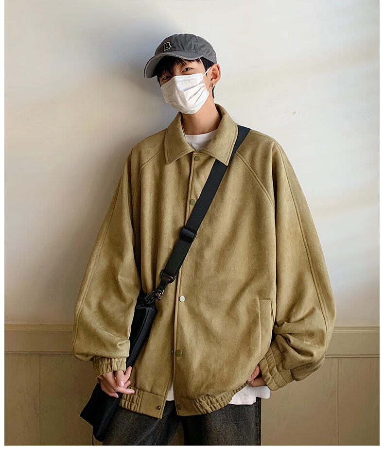 Dingfengbaoluo Men's Jacket, Summer Casual Loose Trendy Suede Coat, American Baseball Style YM9921, Black, 3XL 16