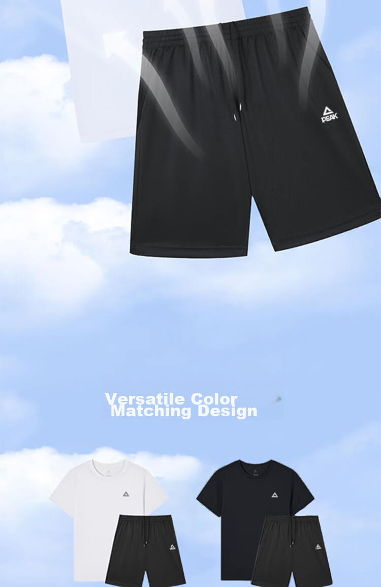 PEAK Sports Outfit Set for Men, Short-Sleeve Shorts, Summer Breathable Quick-Dry T-Shirt, Men's Running Casual Fitness Wear, Training Morning Jogging 6