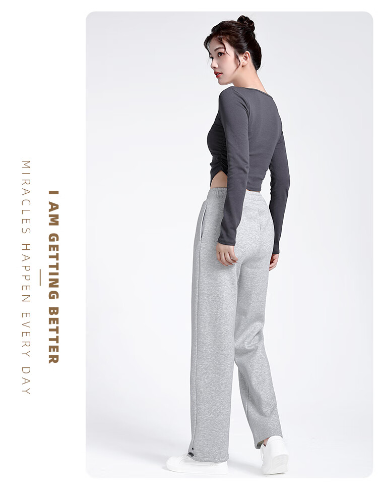 CAMEL Fleece-Lined Thickened Women's Loose Straight-Leg Pants for Running And Yoga Sweatpants Y23CY05013 Light Floral Gray S 15