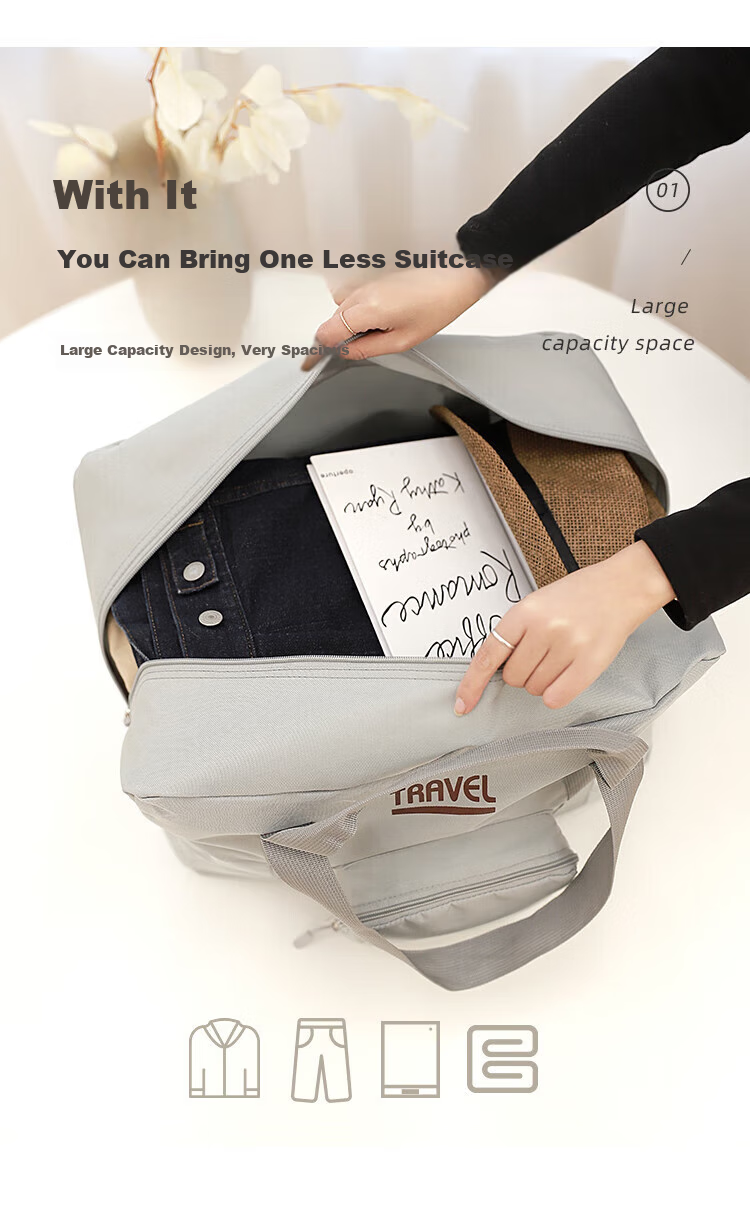 Kelianghuizi Foldable Travel Storage Bag, Suitcase Cover, Short-Trip Business Trip, Tourism Handheld Portable Luggage Bag, Khaki Gree 2