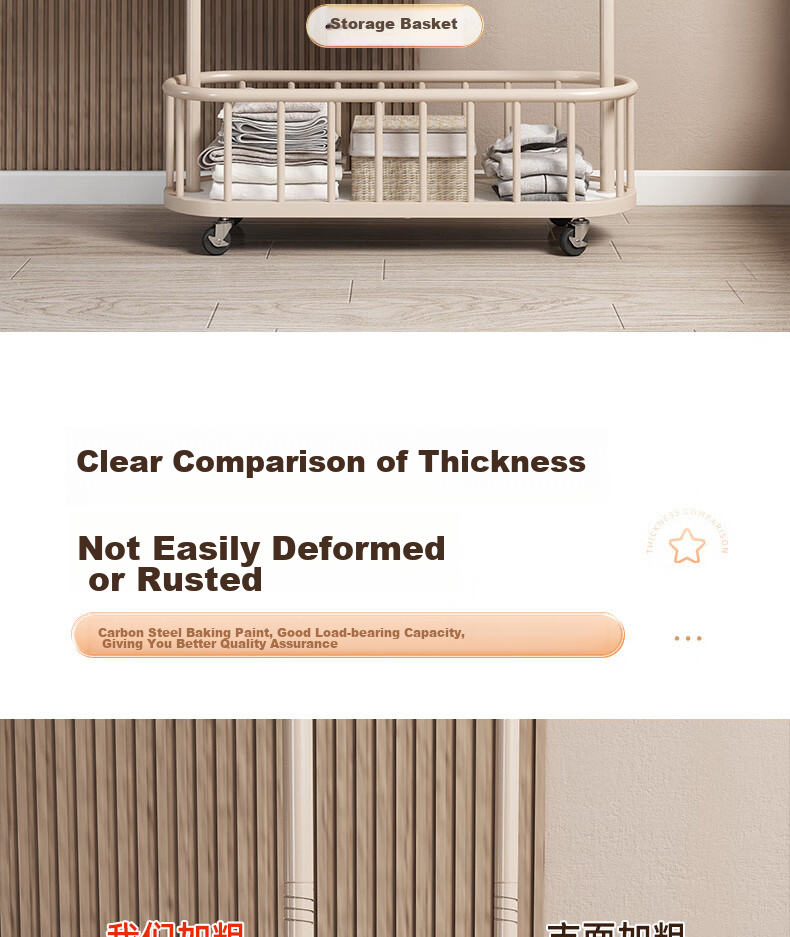 Yijia Coat Rack, Floor-Standing Clothes Rack, Multifunctional Movable Coat Hanger with Wheels for Home Use, Cream White 100cm 4