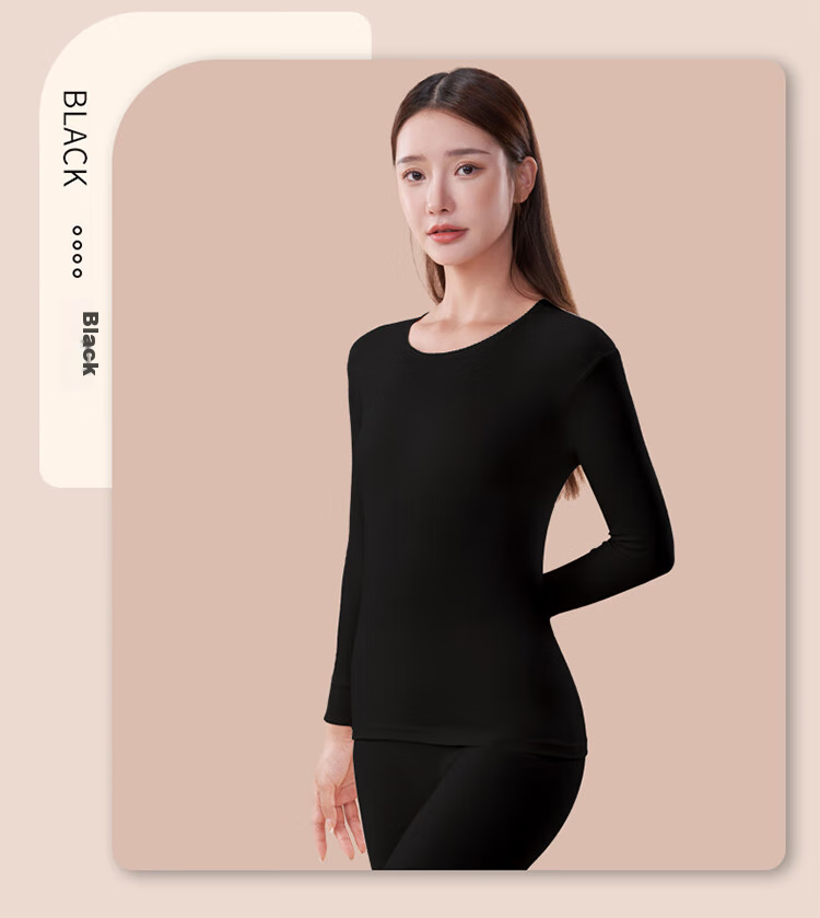 LangSha Women's Pure Cotton Autumn Underwear Set, 7A Antibacterial And Anti-Mite Round Neck Thermal Underwear, Thin Cotton Sweater Base Layer 17