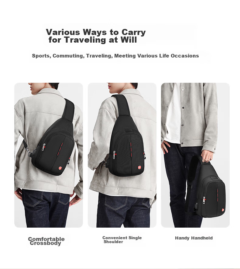 CROSSGEAR Swiss Cross Medal Casual Sports Shoulder Bag, Men's Crossbody Flat Backpack, Multifunctional Cycling Storage Bag 14