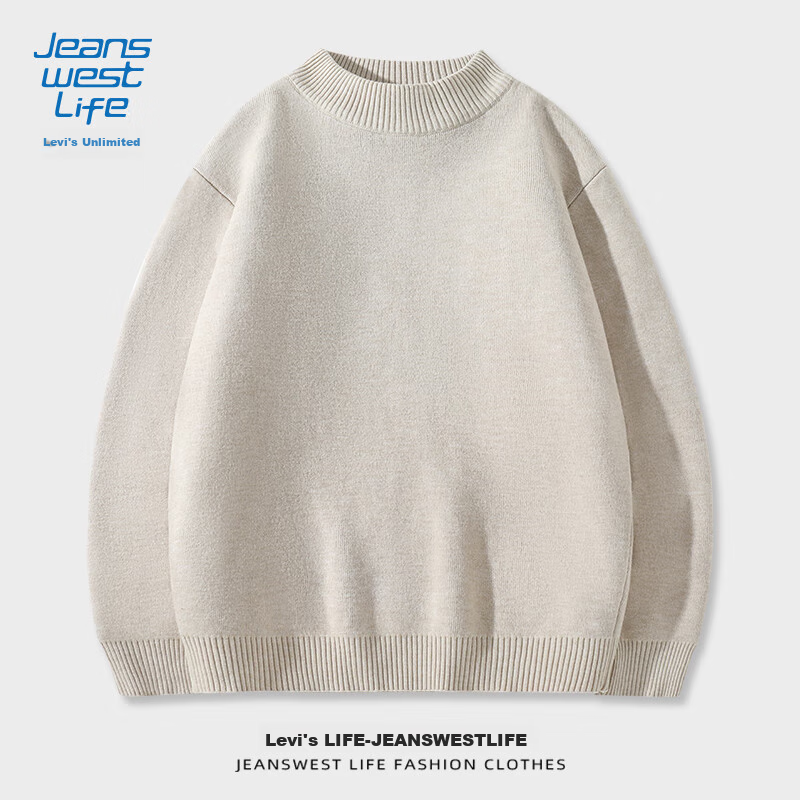 JEANSWEST LIFE Men's Knit Sweater, Autumn And Winter Thick Warm Sweater, Solid Color Simple Style, Student Semi-Turtleneck, Thermal Inner Layer, Trendy 18