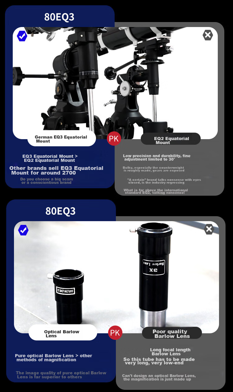 EXPLORE SCIENTIFIC 80EQ3 Astronomy Telescope Large Aperture Professional High-Definition High-Power Stargazing Kids Gift 3