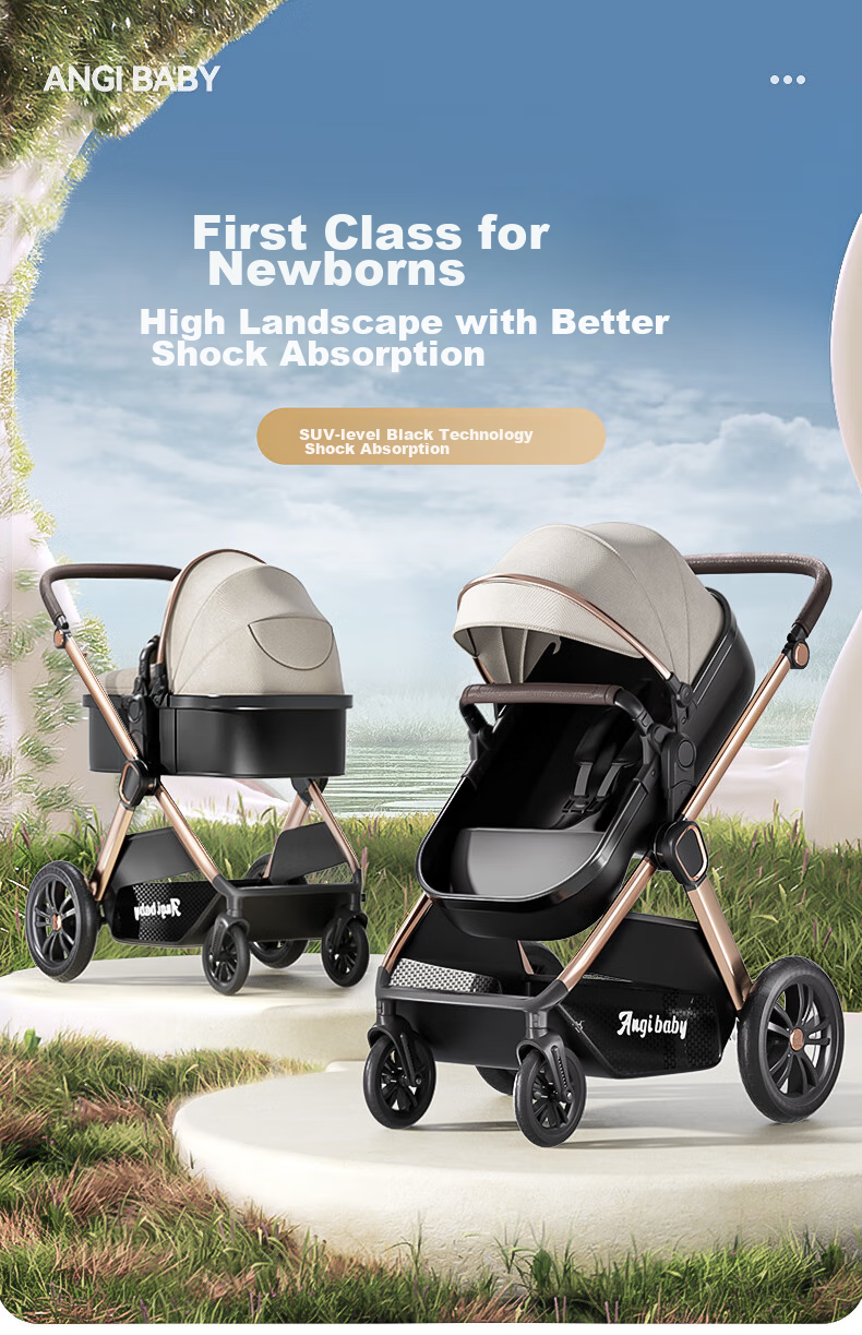 ANGI BABY Stroller with High View, Reversible Seats, Reclining Positions, Shock Absorption, Foldable, Suitable for Newborns to 3 Years Old 4