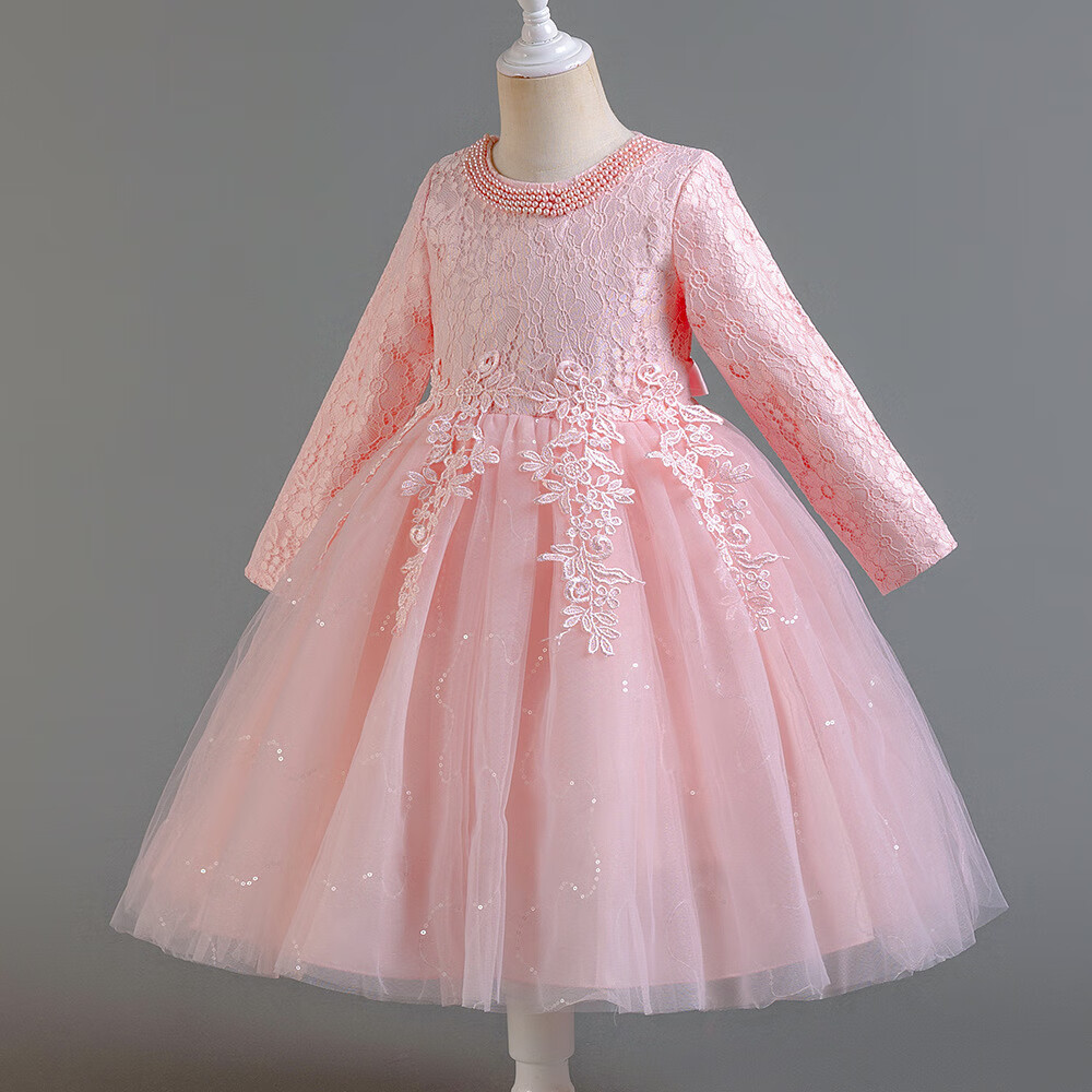 LUOBOBEIBEI Girls' Long Sleeve Princess Dress Spring Birthday Party Dress White - Size 140 4