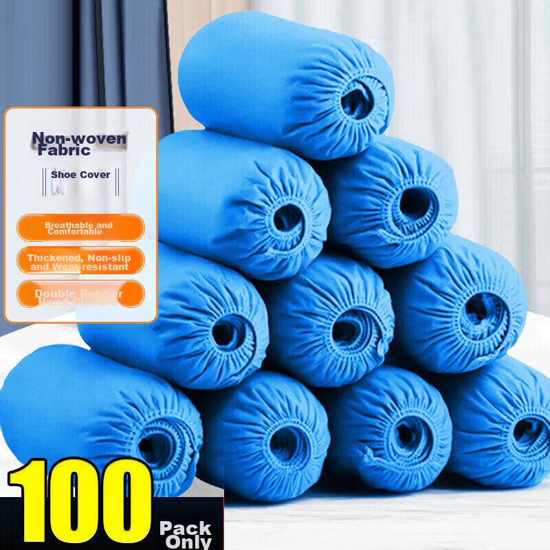 BWNK Disposable Shoe Covers, Non-Woven Fabric Shoe Covers [100 Pieces], Foot Covers, Thickened Breathable Enlarged Dust-Proof Non-Slip Wear-Resistant One Size Fits All