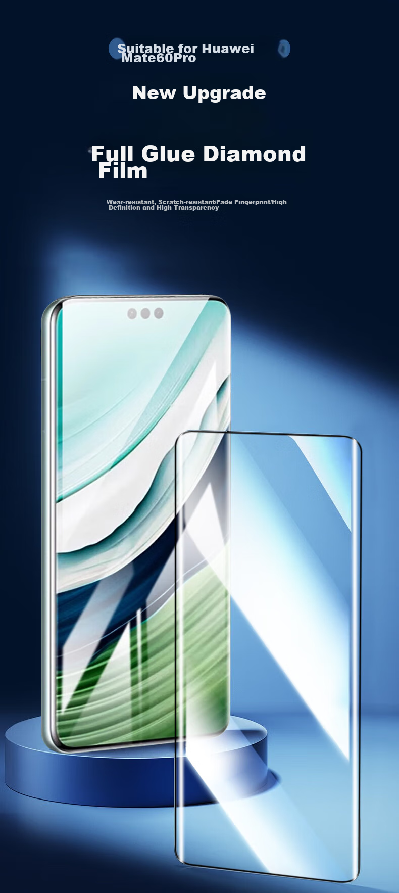 Kulefeng Tempered Glass Screen Protector for Huawei Mate60Pro, Full Adhesive, Curved Glass Film for Huawei Mate60pro+/rs, Full Screen Coverage, Fingerprint Unlock Compatible, Ceramic Backing 3