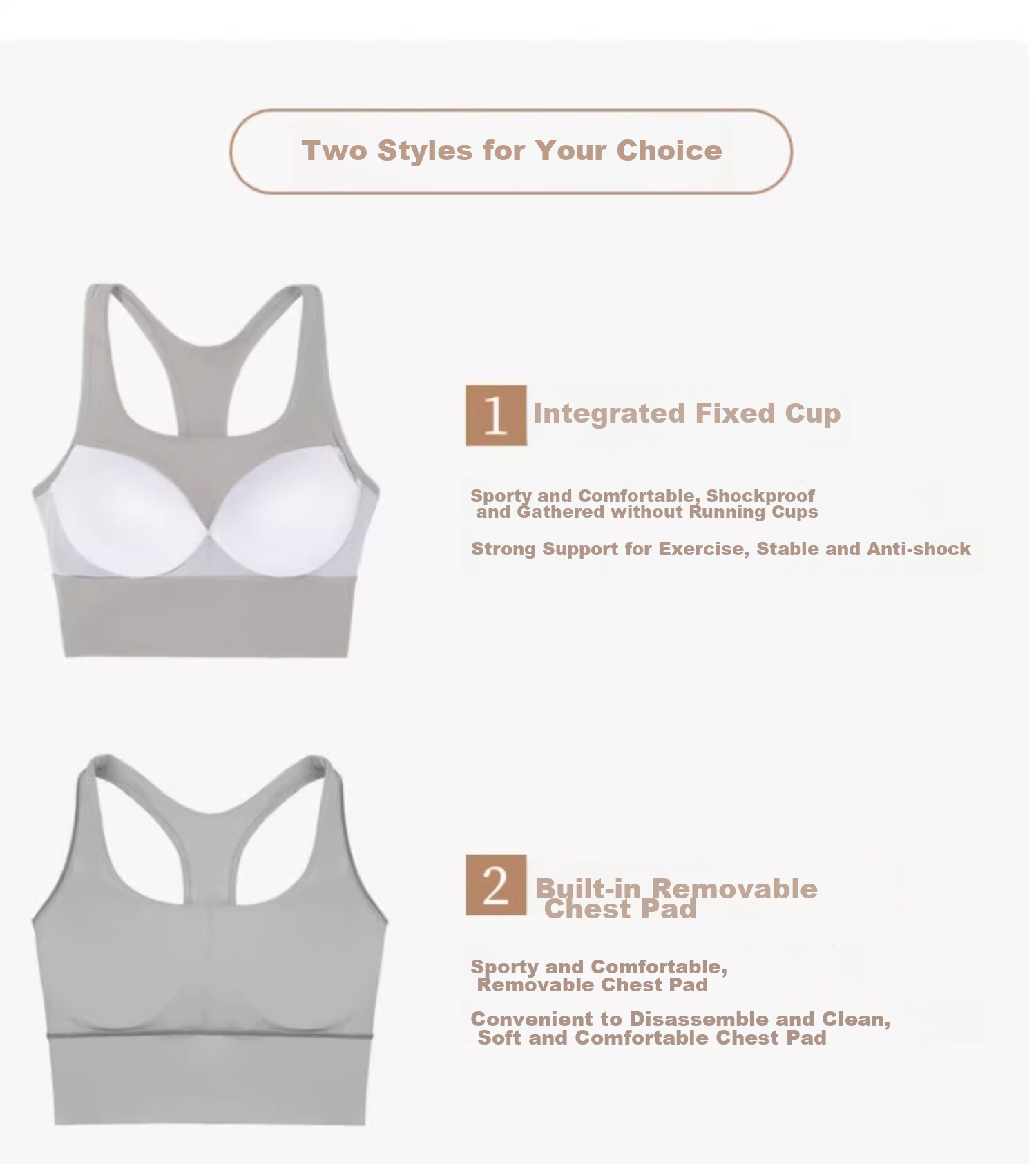 Youyou Women's Sports Bra, Anti-Shock And Anti-Sagging, Yoga Fitness Vest with Straps, Two-Piece Set J12010GY, Light Coffee, Size S 11
