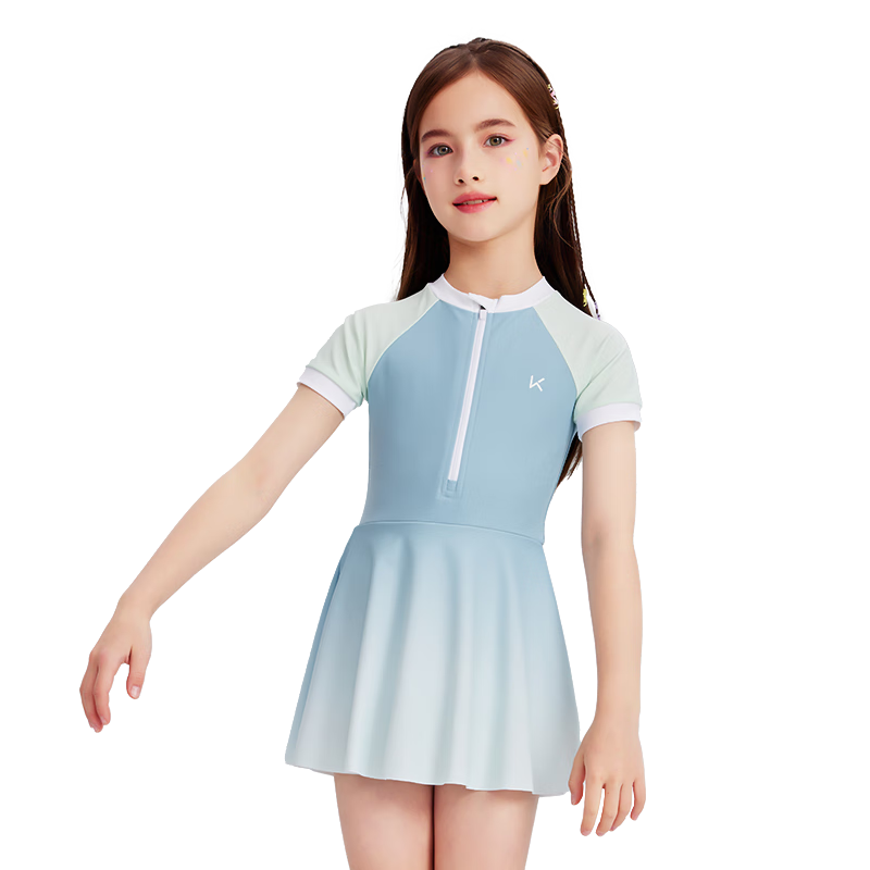 Keep Children's One-Piece Swimsuit for Girls, Big Kids Sun Protection Conservative Professional Swimwear, Mint Green, Size 10
