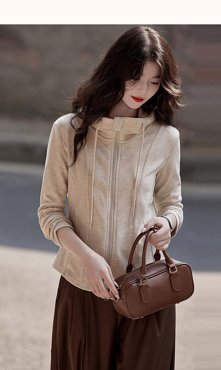 Dme [Young Version of Walking Out] Spring And Autumn Sporty Double-Zip Hooded Comfortable Slimming Treasure Women's Top 9