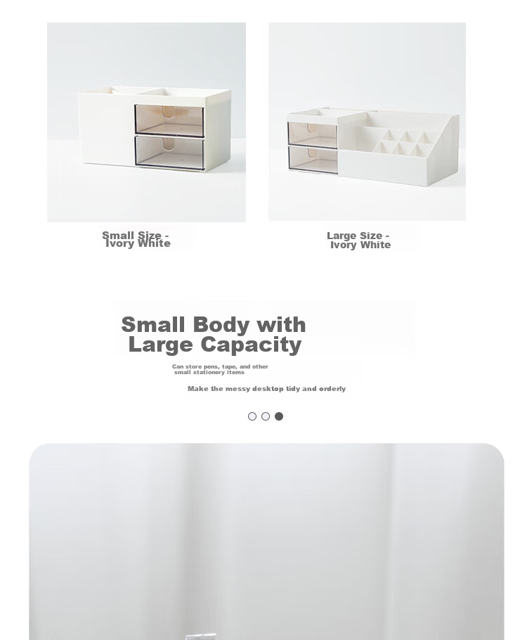 Sannianerban Simple Desktop Pen Holder Storage Box, Large Capacity Transparent Drawer Desk Ornament, Multifunctional Student Stationery Box Pencil Case, Ivory White Large Size 5