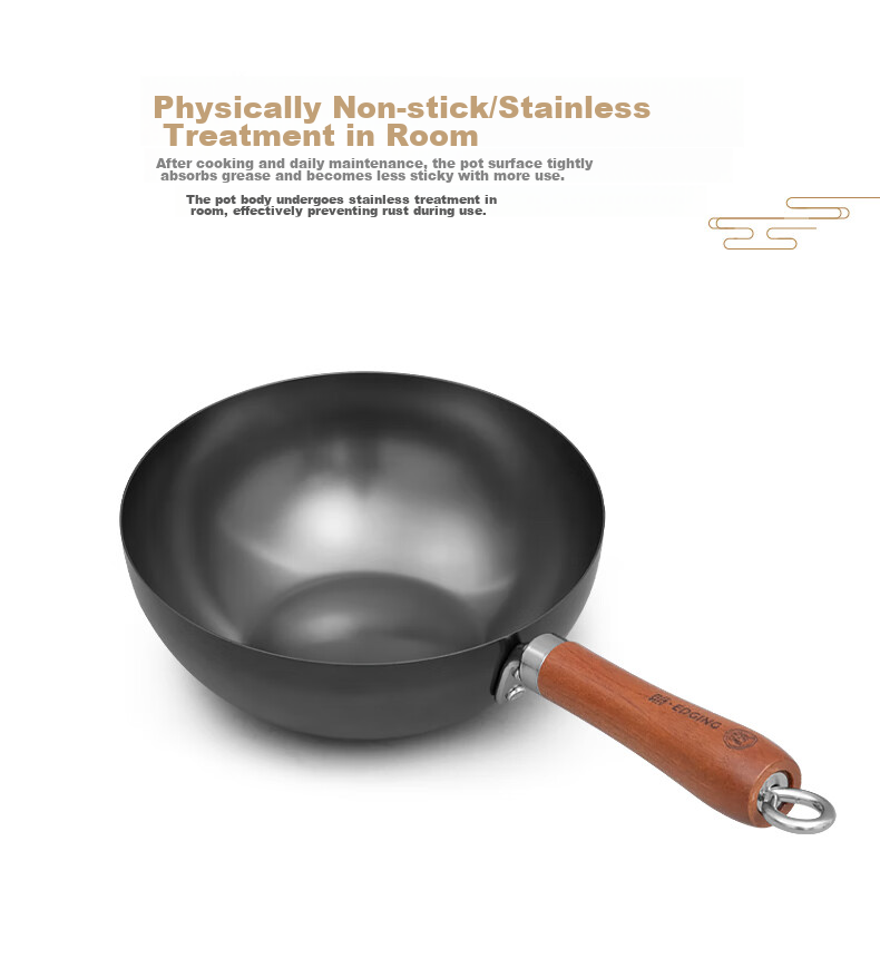 Dianjiang Small Wok for One Person, 20cm Pure Iron Pan, Non-Coated Rust-Resistant Flat Bottom Frying Pan, Mini Baby Food Pot 4