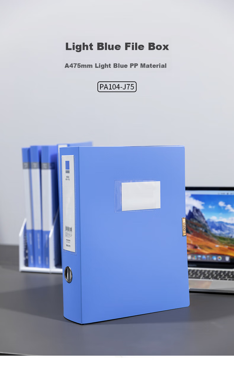 Deli 10 Pieces, 75mm A4 Plastic PP Velcro File Box, Document Box, Data Storage Box, Voucher And File Organizer, Accounting Supplies, PA104-J75 Blue, Deli Office Essentials 1