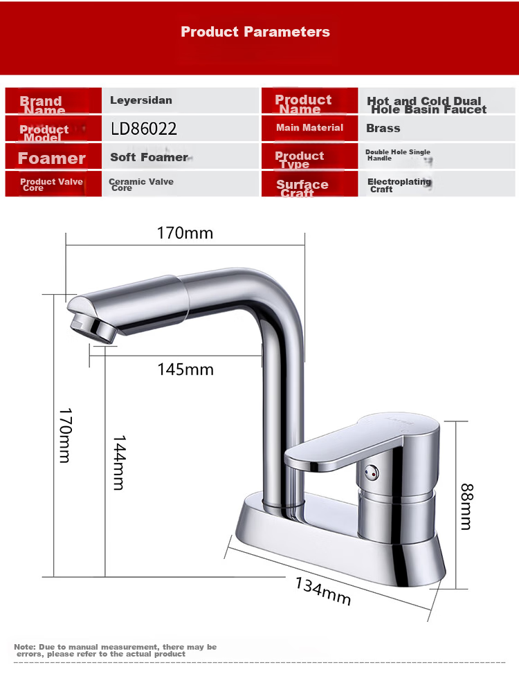 Larsd Basin Faucet, Hot And Cold Face Basin Faucet, All-Copper Body, Double-Hole Bathroom Cabinet Faucet LD86022 12