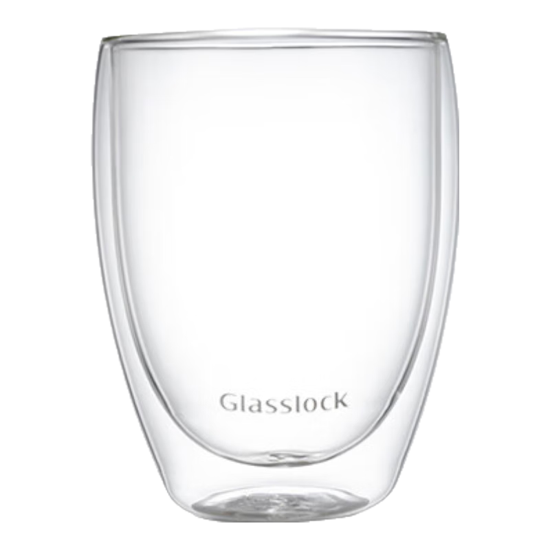 GLASSLOCK Double-Walled Coffee Glass Cup, Heat-Resistant, Anti-Scalding, Transparent Latte Milk Mug for Home Use, Simple Design without Handle, 350ml
