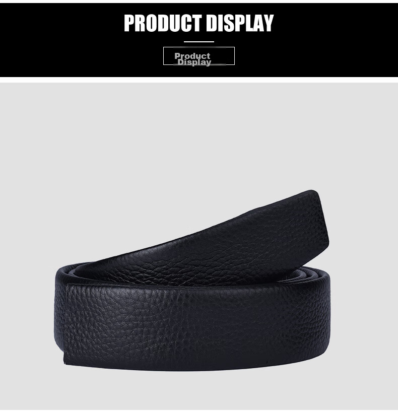 Pierre Cardin [Top-Grain Leather] Men's Belt, Automatic Buckle, No Buckle Head, Black (Width 3.5cm, Length 115cm) 9