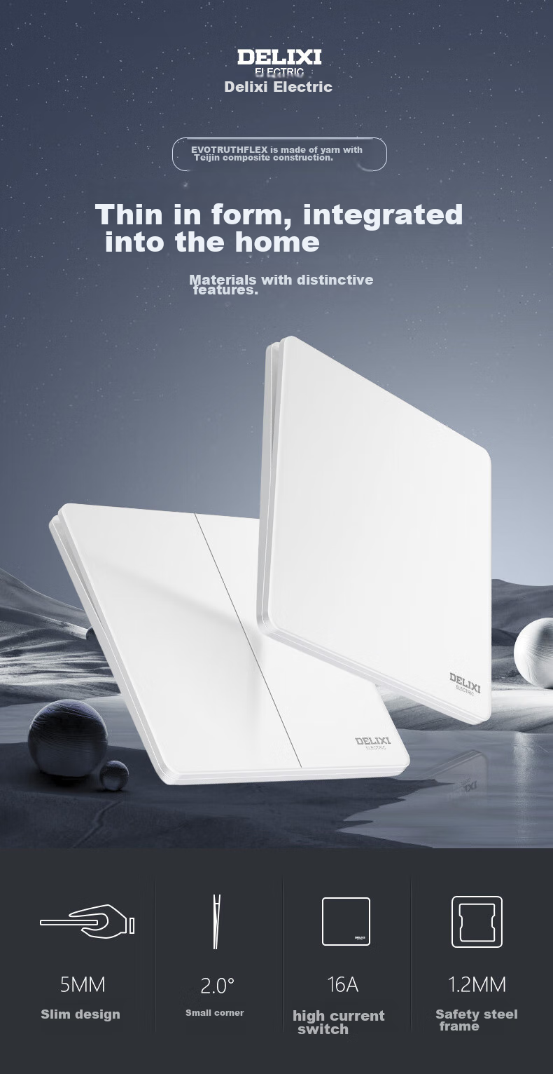 DELIXI Switch Socket Panel CD290 Series Ultra-Thin Pure Flat Large Plate [Single Switch Control] Polar White 3