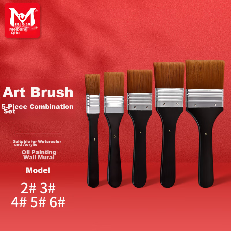 BGI-WAPM Art Board Brush Set, 5-Piece Combination Nylon Wide-Head Brushes, Suitable for Acrylic, Gouache, Oil Painting, Wall Painting, And Blackboard Chalk