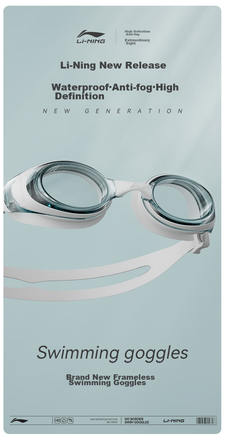 Li-Ning Swimming Goggles for Women, High Definition Anti-Fog Swim Glasses for Men, Adult Myopia Swimming Goggles And Swim Cap Set, 55-808 White, -4.00 Diopters 1