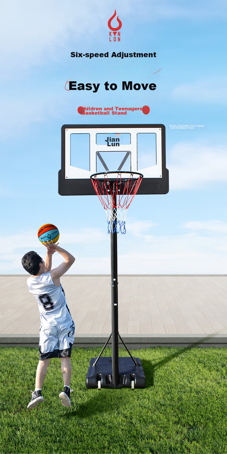 JEEANLEAN Children's Home Basketball Hoop, Outdoor Indoor Portable Adjustable Height Basketball Rim 3