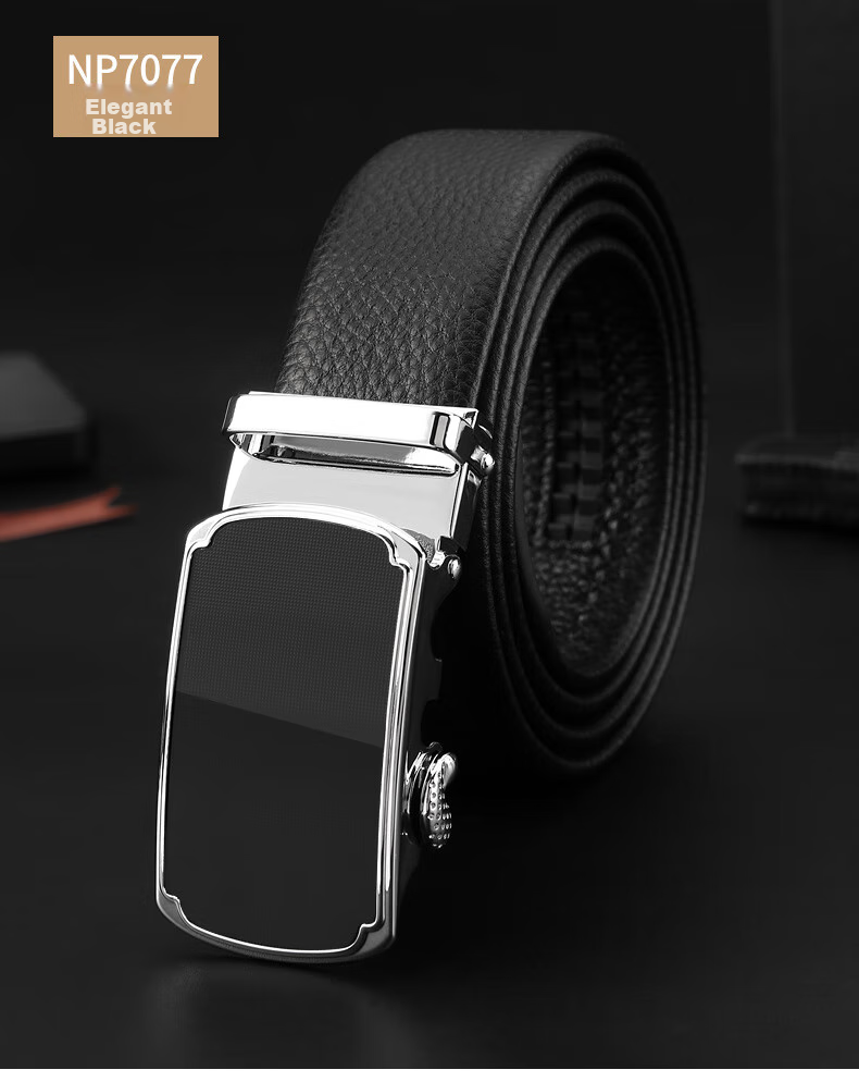 Cattlesboss Belt, Extended Men's Automatic Buckle Cowhide Belt, Top Layer Cowhide Casual Trouser Belt for Men, 7077 Black, 110cm 11