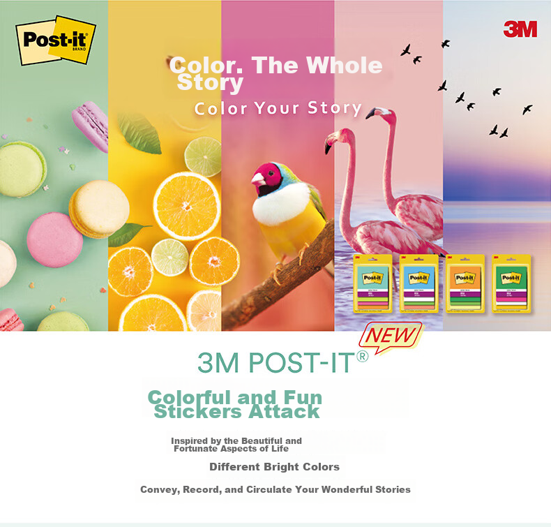3M Sticky Notes, Memo Pads/Note Paper/Notepad/Notebook, Office Supplies, School Supplies Stationery, Flamingo Series 4 Colors Sticky Notes Memo Pads, 656SS-MC 1