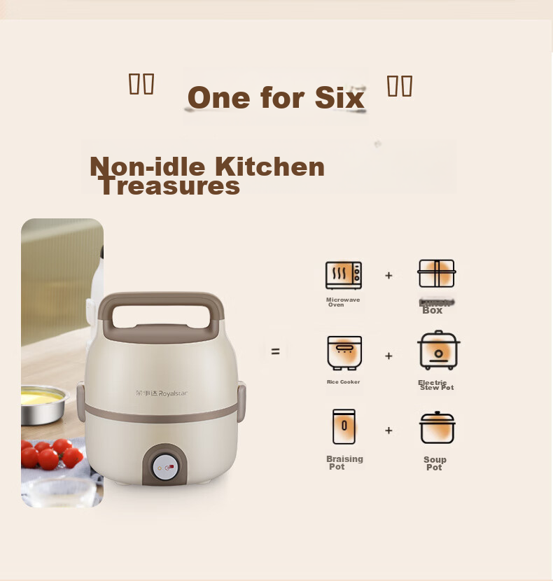 Royalstar Electric Lunch Box, Heated Food Container without Water Filling, Office Worker's Meal Heating Device, Quiet Operation, Constant Temperature, Compact Insulated Lunch Box, 1.2L Single Compartment Bento Box RFH208 5
