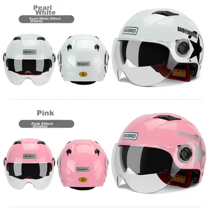 BIGBRO X333 Pink New National Standard 3C Dual-Lens Electric Motorcycle Safety Helmet, Riding Helmet for Men And Women, Sun Protection, Electric Scooter Summer Half Helmet 12