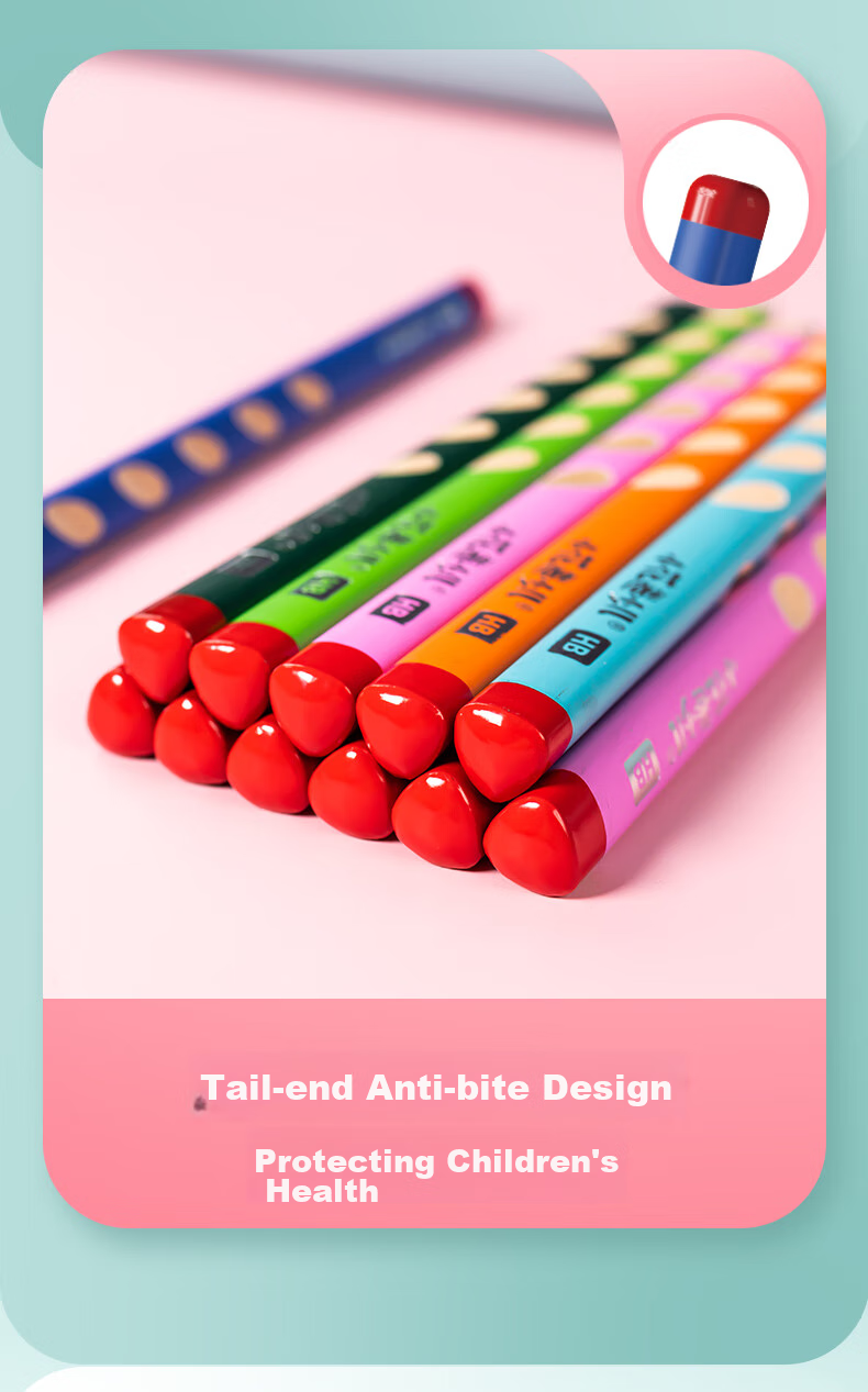 Huaxiawanjuan HB Thick Barrel Perforated Pencil for First And Second Grade Students, Correct Posture Pencil, Thickened Colorful Triangular Three-Sided Non-Toxic Pencil for Elementary School And Kindergarten, Cartoon Box Packaging 9