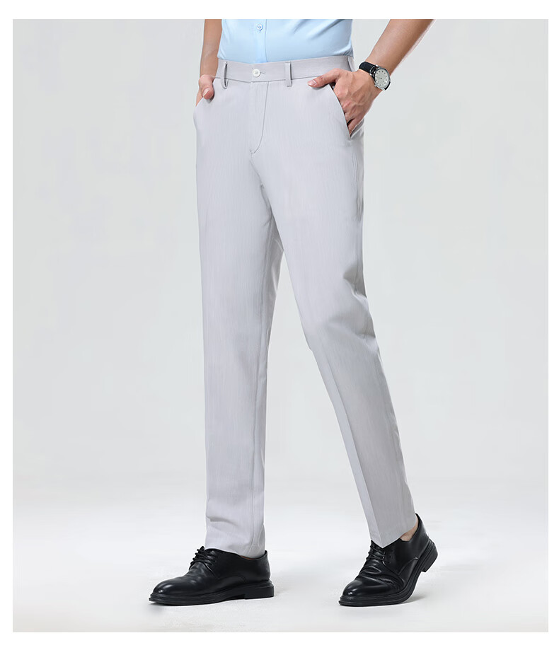 ROMON [Easy-Care] Men's Wrinkle-Resistant Non-Iron Business Suit Pants, Casual Trousers, Dad's Elastic Straight-Leg Pants 13