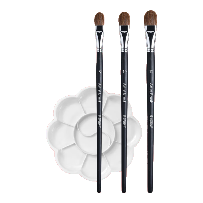 BGI-WAPM Wolf Hair Watercolor Brush Set for Acrylic Painting And Watercolor, Beginner's Art Supplies with Long Handle And Flat Brush Set #8-10
