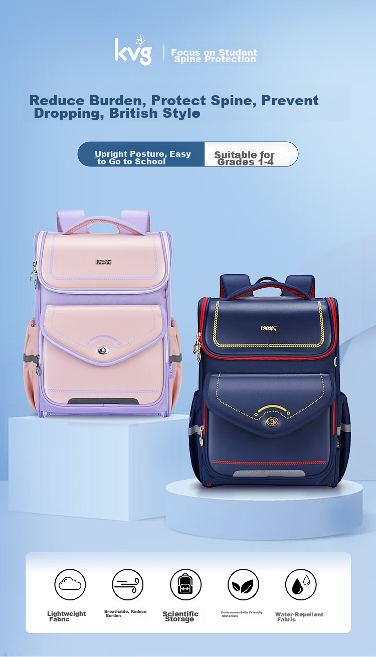 KVG Primary School Students Backpack Children's Schoolbag Spine Protection Reduce Burden 4th-6th Grade Girls Boys Double Shoulder Bag 1