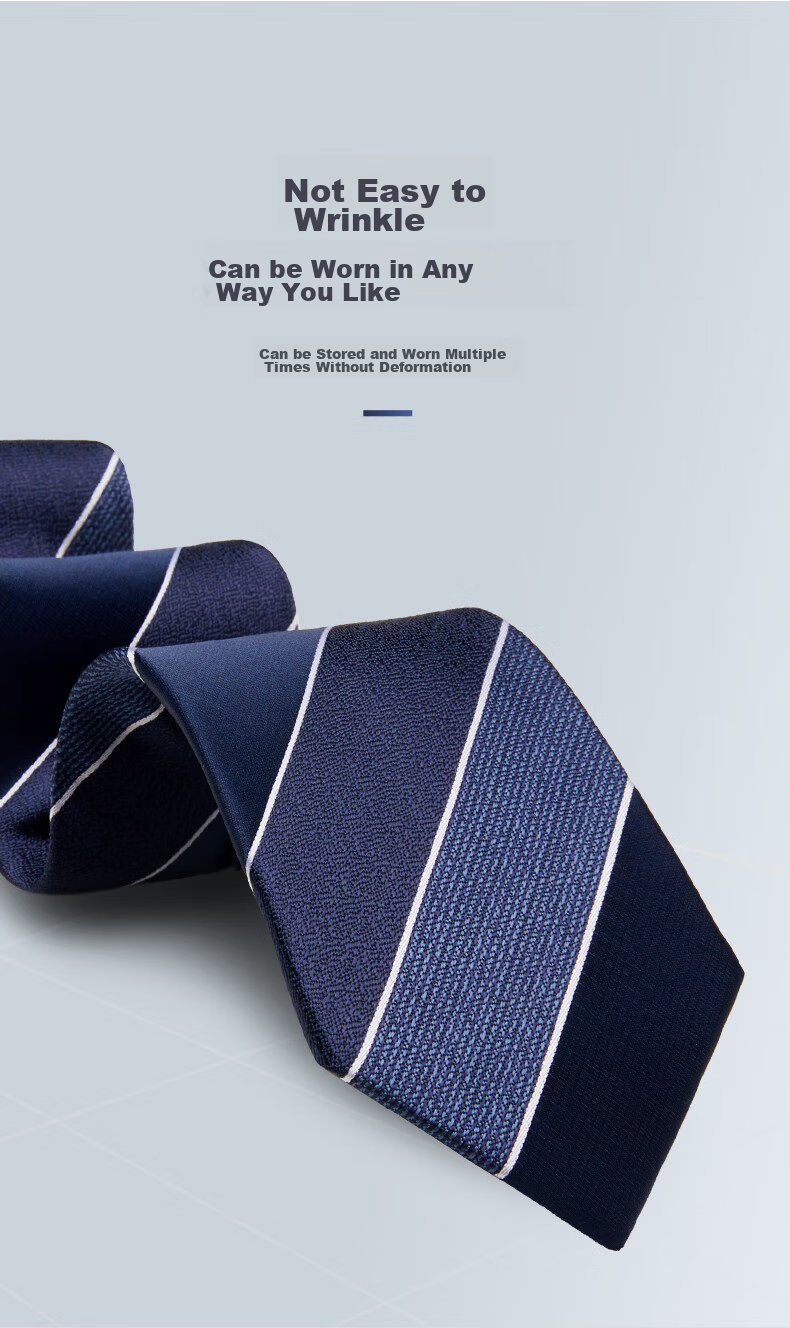 Luomeng Men's Business Necktie, 8cm No-Tie Striped Wedding Zipper Tie, Gift for Husband Or Boyfriend, Navy Blue, Gift Box Packaging 5